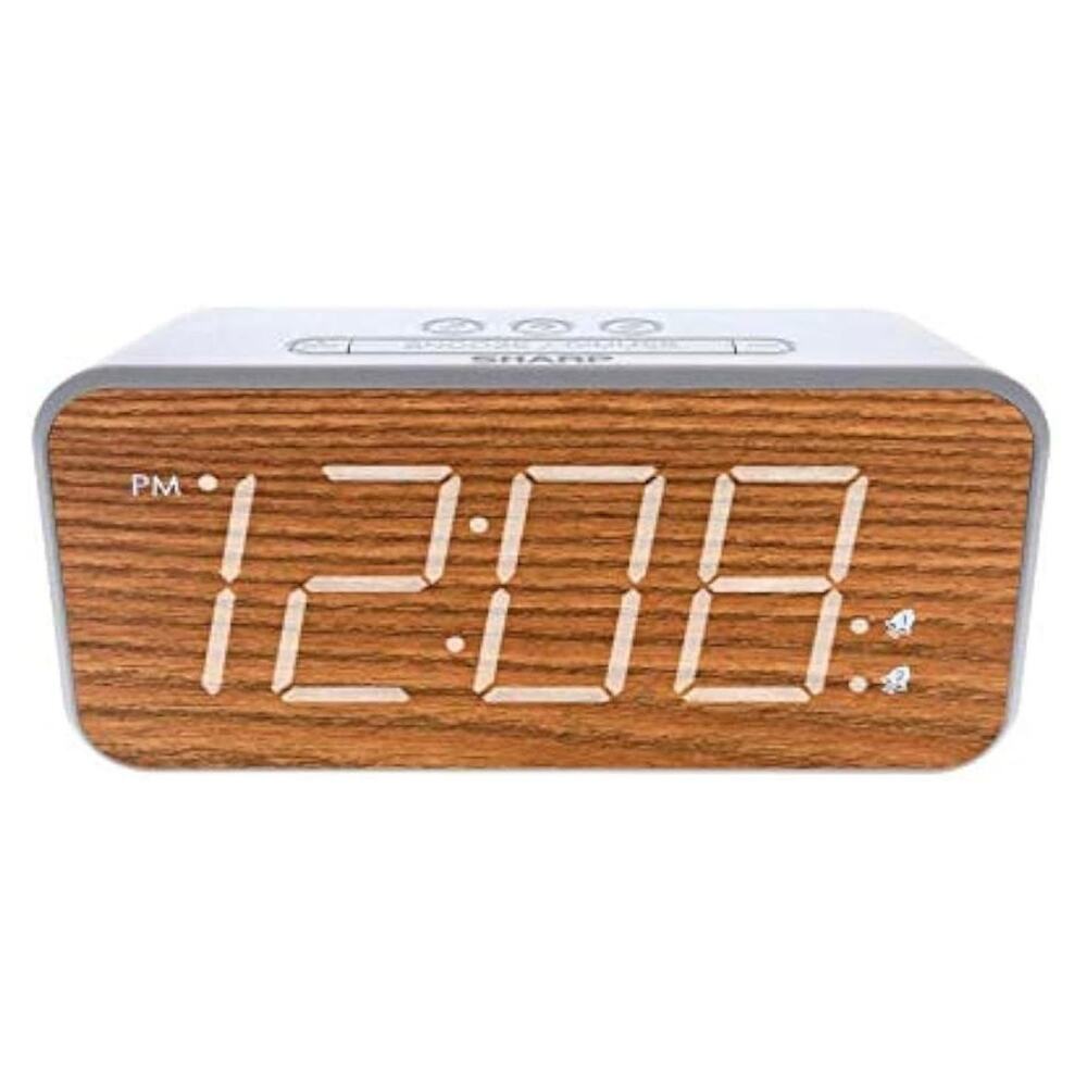 Sharp LED Alarm Clock Wood Grain Face Model SPC736 LED White